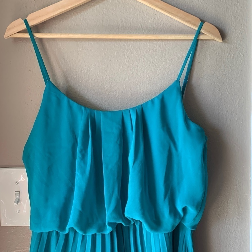 BISOU BISOU Michele Bohbot Teal Pleated Sleeveless Maxi Dress